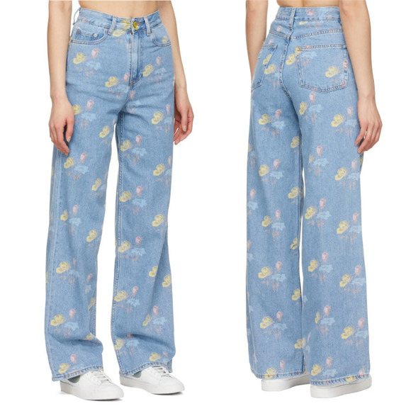 Ganni Denim - NWT GANNI Magny Jeans in Bleach Blue Painted Floral Painted High Rise Women 31